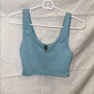 Light Blue Ribbed Crop Tank Top